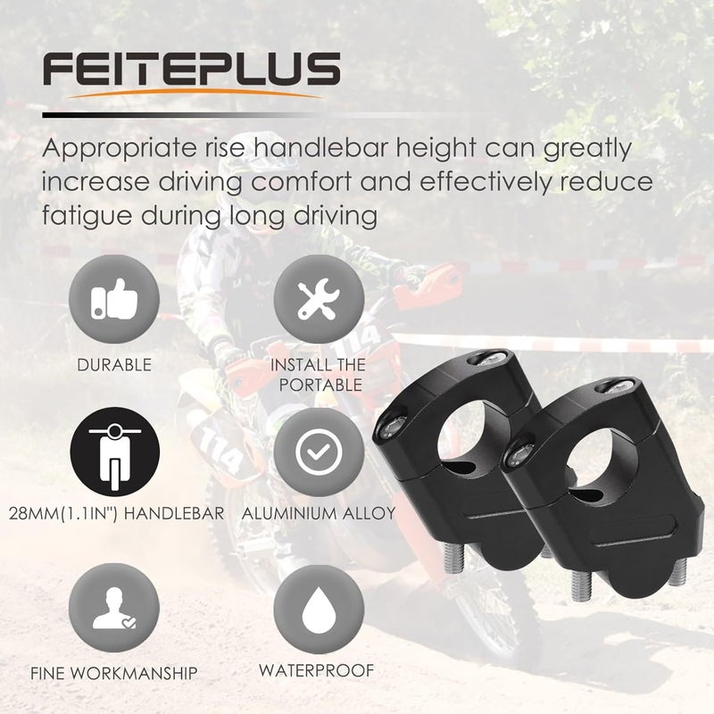 Feiteplus 28mm 1 1/8" Handlebar Bar Risers Motorcycle Bar Clamps Riser For Motorbike Pit Dirt Bikes Black Riser Height 38mm (1.5 "), 18mm (0.71") Backward or Forward, CNC Billet Aluminum - Image 2
